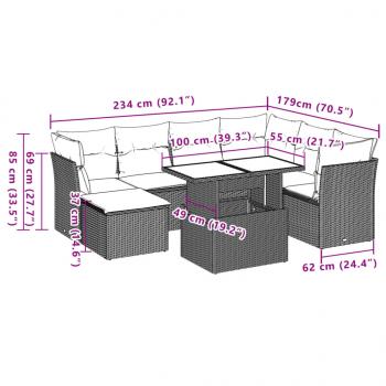 8-tlg. Garten-Sofagarnitur mit Kissen Braun Poly Rattan