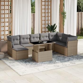 ARDEBO.de - 9-tlg. Garten-Sofagarnitur mit Kissen Beige Poly Rattan