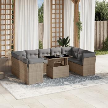 ARDEBO.de - 10-tlg. Garten-Sofagarnitur mit Kissen Beige Poly Rattan