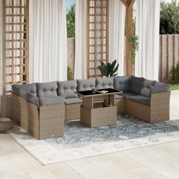 ARDEBO.de - 11-tlg. Garten-Sofagarnitur mit Kissen Beige Poly Rattan