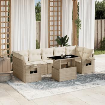 ARDEBO.de - 8-tlg. Garten-Sofagarnitur mit Kissen Beige Poly Rattan