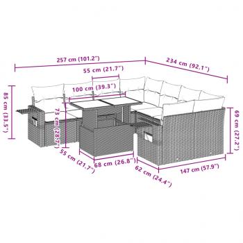 9-tlg. Garten-Sofagarnitur mit Kissen Beige Poly Rattan