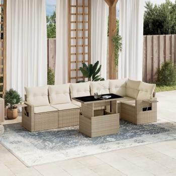 ARDEBO.de - 7-tlg. Garten-Sofagarnitur mit Kissen Beige Poly Rattan