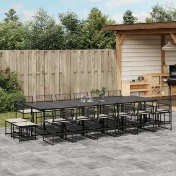 ARDEBO.de - 17-tlg. Garten-Essgruppe mit Kissen Schwarz Poly Rattan