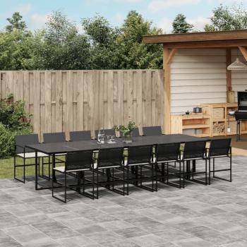 ARDEBO.de - 13-tlg. Garten-Essgruppe mit Kissen Schwarz Poly Rattan