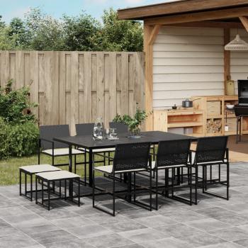 ARDEBO.de - 11-tlg. Garten-Essgruppe mit Kissen Schwarz Poly Rattan