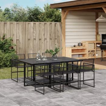 ARDEBO.de - 7-tlg. Garten-Essgruppe Schwarz Poly Rattan