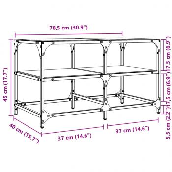 Couchtisch mit Glasplatte Transparent 78,5x40x45 cm Stahl