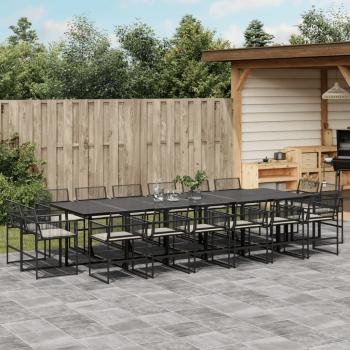 ARDEBO.de - 17-tlg. Garten-Essgruppe mit Kissen Schwarz Poly Rattan