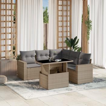 ARDEBO.de - 6-tlg. Garten-Sofagarnitur mit Kissen Beige Poly Rattan