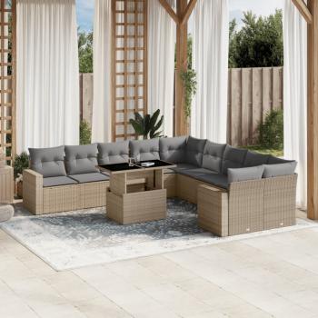 ARDEBO.de - 11-tlg. Garten-Sofagarnitur mit Kissen Beige Poly Rattan