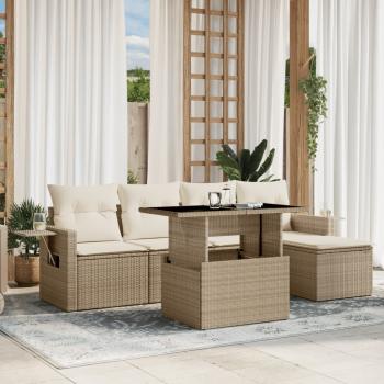 ARDEBO.de - 6-tlg. Garten-Sofagarnitur mit Kissen Beige Poly Rattan