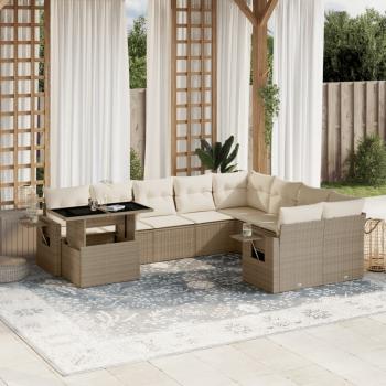 ARDEBO.de - 10-tlg. Garten-Sofagarnitur mit Kissen Beige Poly Rattan