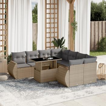 ARDEBO.de - 9-tlg. Garten-Sofagarnitur mit Kissen Beige Poly Rattan