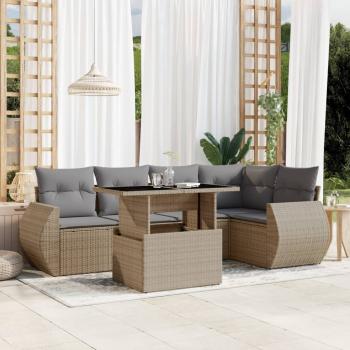 ARDEBO.de - 6-tlg. Garten-Sofagarnitur mit Kissen Beige Poly Rattan