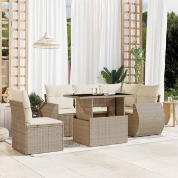 ARDEBO.de - 6-tlg. Garten-Sofagarnitur mit Kissen Beige Poly Rattan