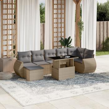 ARDEBO.de - 8-tlg. Garten-Sofagarnitur mit Kissen Beige Poly Rattan