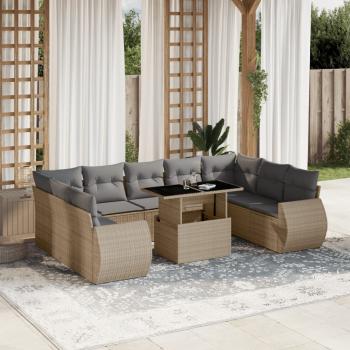 ARDEBO.de - 10-tlg. Garten-Sofagarnitur mit Kissen Beige Poly Rattan