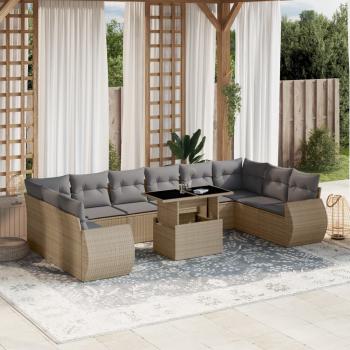 ARDEBO.de - 11-tlg. Garten-Sofagarnitur mit Kissen Beige Poly Rattan