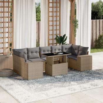 ARDEBO.de - 8-tlg. Garten-Sofagarnitur mit Kissen Beige Poly Rattan