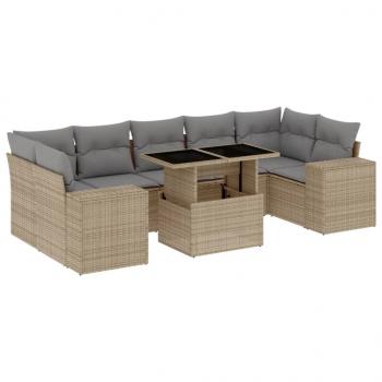 8-tlg. Garten-Sofagarnitur mit Kissen Beige Poly Rattan