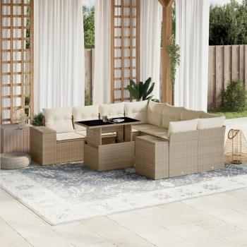 ARDEBO.de - 9-tlg. Garten-Sofagarnitur mit Kissen Beige Poly Rattan