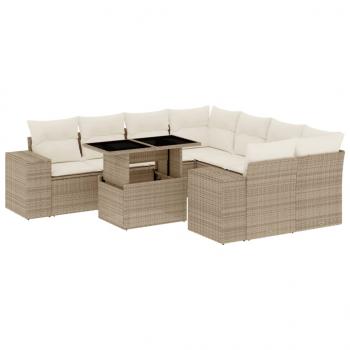 9-tlg. Garten-Sofagarnitur mit Kissen Beige Poly Rattan