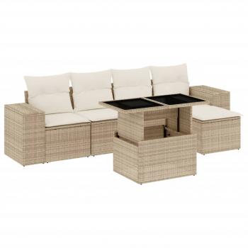 6-tlg. Garten-Sofagarnitur mit Kissen Beige Poly Rattan