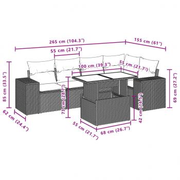 6-tlg. Garten-Sofagarnitur mit Kissen Beige Poly Rattan