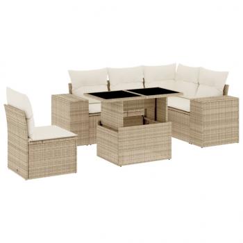 6-tlg. Garten-Sofagarnitur mit Kissen Beige Poly Rattan