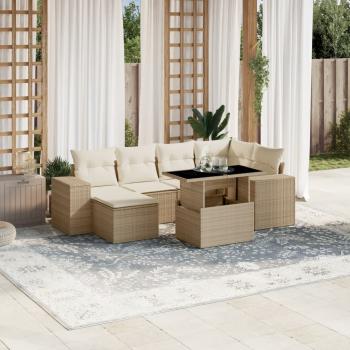 ARDEBO.de - 7-tlg. Garten-Sofagarnitur mit Kissen Beige Poly Rattan