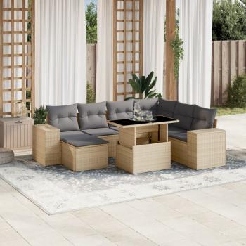 ARDEBO.de - 8-tlg. Garten-Sofagarnitur mit Kissen Beige Poly Rattan