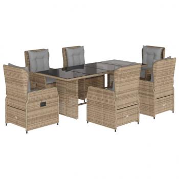 7-tlg. Garten-Essgruppe mit Kissen Beige Poly Rattan