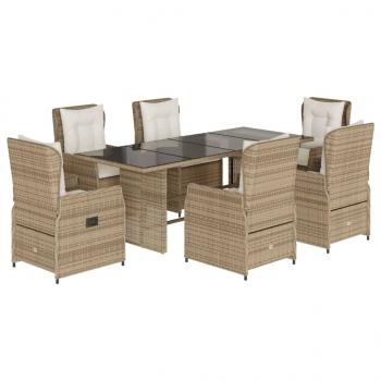 7-tlg. Garten-Essgruppe mit Kissen Beige Poly Rattan