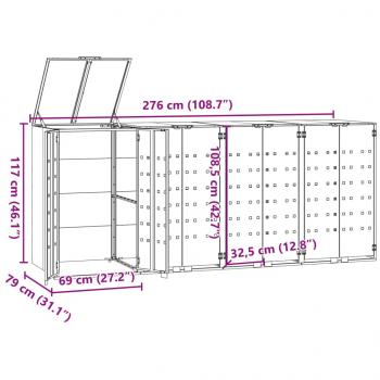 Mülltonnenbox für 4 Tonnen Grau 276x79x117 cm Stahl