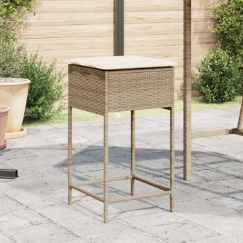 ARDEBO.de - Garten-Barhocker mit Kissen 2 Stk. Beige Poly Rattan