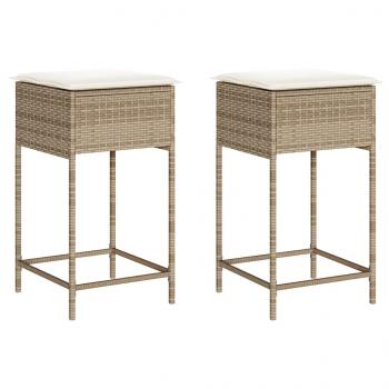 Garten-Barhocker mit Kissen 2 Stk. Beige Poly Rattan