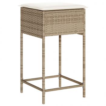 Garten-Barhocker mit Kissen 2 Stk. Beige Poly Rattan