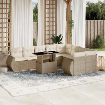 ARDEBO.de - 10-tlg. Garten-Sofagarnitur mit Kissen Beige Poly Rattan