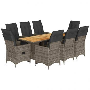 9-tlg. Garten-Bistro-Set mit Kissen Grau Poly Rattan