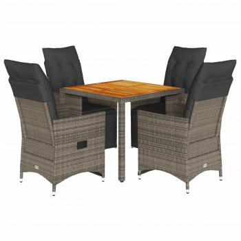 5-tlg. Garten-Bistro-Set mit Kissen Grau Poly Rattan