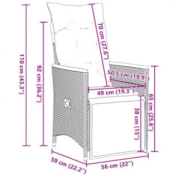 9-tlg. Garten-Bistro-Set mit Kissen Grau Poly Rattan