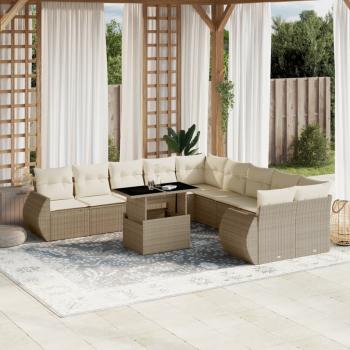 ARDEBO.de - 11-tlg. Garten-Sofagarnitur mit Kissen Beige Poly Rattan