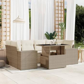 ARDEBO.de - 7-tlg. Garten-Sofagarnitur mit Kissen Beige Poly Rattan