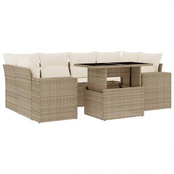 7-tlg. Garten-Sofagarnitur mit Kissen Beige Poly Rattan