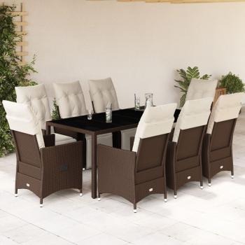 ARDEBO.de - 9-tlg. Garten-Bistro-Set mit Kissen Braun Poly Rattan