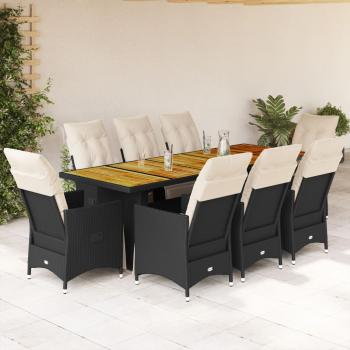 ARDEBO.de - 9-tlg. Garten-Bistro-Set mit Kissen Schwarz Poly Rattan