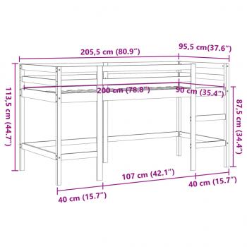 Kinderhochbett mit Leiter Wachsbraun 90x200cm Massivholz Kiefer