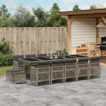 ARDEBO.de - 15-tlg. Garten-Essgruppe mit Kissen Grau Poly Rattan