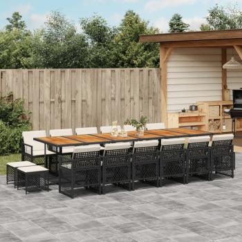 ARDEBO.de - 17-tlg. Garten-Essgruppe mit Kissen Schwarz Poly Rattan